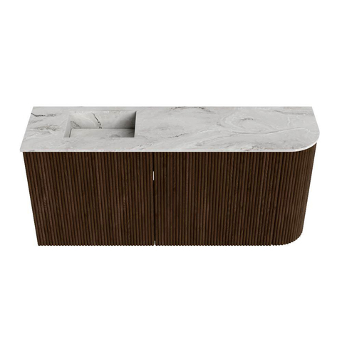 Mondiaz JOYA-DLUX 91.6cm toiletmeubel - ronding rechts kleur Walnut - Wastafel FAYE positie Links 1 kraangat kleur Glace. SW1422390