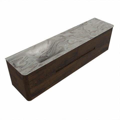 Mondiaz CIRO-DLUX Ensemble de meubles de salle de bains - 190x45x50cm - Vasque en solid surface Glace - 1 lavabo à gauche - sans trous de robinet - 4 tiroirs - Noyer SW1530152