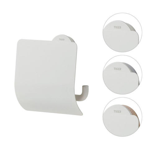 Tiger Urban Ensemble d'accessoires de toilette - Brosse de toilette avec support - Porte-rouleau de papier toilette avec couvercle - Crochet pour serviette - Blanc SW1030684