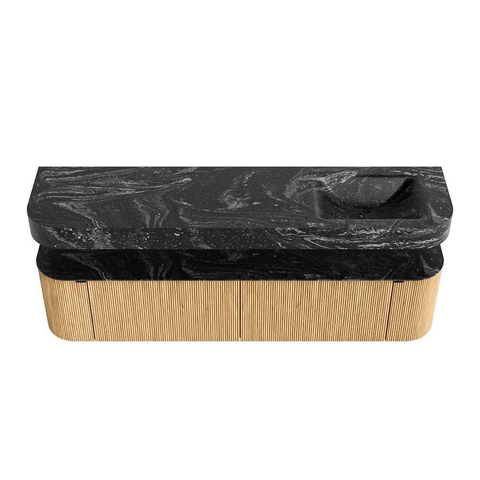 MONDIAZ THOR-DLUX Meuble de salle de bains 190cm arrondi gauche + droite couleur Oak avec 2 tiroirs et 2 portes. Vasque suspendue CLOUD Droite sans trou de robinet couleur Lava. SW1466364