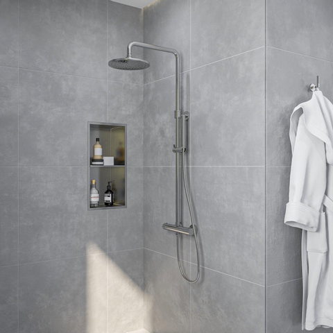 Fortifura Calvi Regendoucheset - thermostatisch - 25cm - hoofddouche - staafhanddouche - hoogglans chroom SW377818