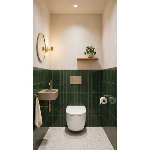 QeramiQ Dely Pack WC - 36,3x51,7cm - à fond creux - sans bride - réservoir encastré Geberit UP720 - abattant WC à fermeture douce - plan de déclenchement blanc mat - boutons rectangulaires - beige mat SW1428017