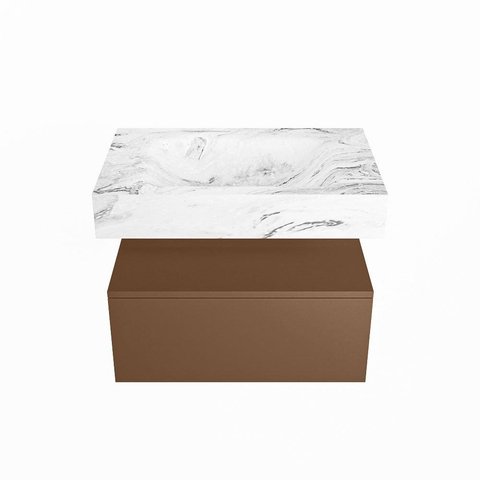 Mondiaz ALAN-DLUX Ensemble de meuble - 70cm - meuble Rust mat - 1 tiroir - Lavabo Cloud Glace suspendu - vasque Centre - 0 trous de robinet SW805946