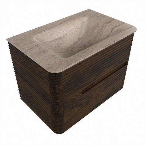 Mondiaz CIRO-DLUX Ensemble de meubles de salle de bains - 70x45x50cm - lavabo solid surface Saba - 1 vasque au milieu - 1 trou de robinet - 2 tiroirs - Noyer SW1530721