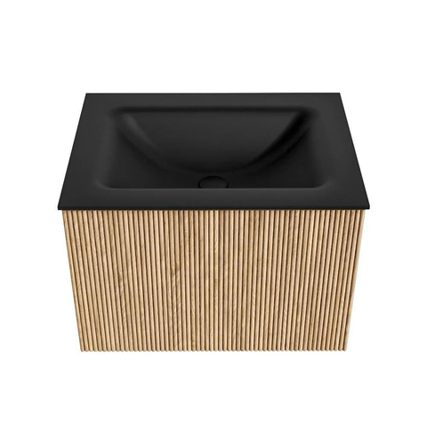 MONDIAZ KURVE Meuble de salle de bains 60cm couleur Oak avec 1 tiroir. Lavabo CLOUD central sans trou de robinet Urban. SW1138379