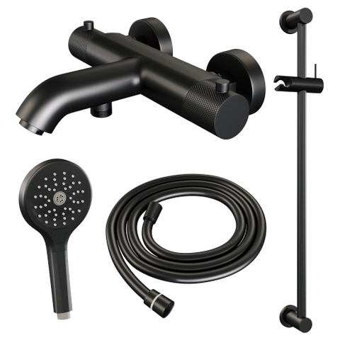 Robinet baignoire Brauer Black Carving - montage sur rail - 2 fonctions - 2 boutons carving - 2 boutons carving - douchette ronde 3 positions - noir mat SW1164568
