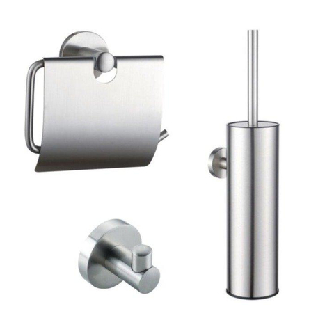 Fortifura Calvi Ensemble WC - porte-balai WC - fermé - patère - porte-rouleau WC - avec clapet - inox brossé SW1381783
