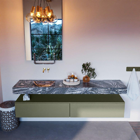 Mondiaz ALAN-DLUX Ensemble de meuble - 200cm - meuble Army mat - 2 tiroirs - Lavabo Cloud Lava suspendu - vasque Gauche - 0 trous de robinet SW808698
