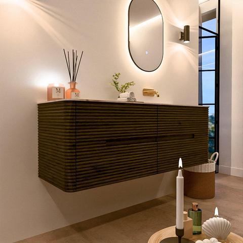 Mondiaz CIRO-DLUX Ensemble de meubles de salle de bains - 140x45x50cm - vasque solid surface Frappe - 1 bassin à droite - sans trous de robinet - 4 tiroirs - Shadow SW1533799