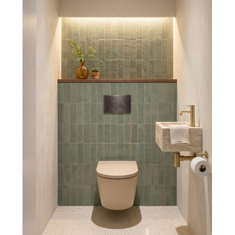 QeramiQ Dely Ensemble de toilette - réservoir encastré Qeramiq Flush - abattant 35mm - plaque de commande métal gunmetal - boutons ronds - beige SW1578602
