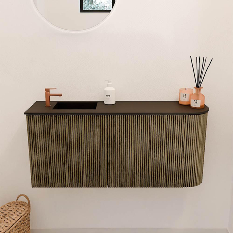 Mondiaz JOYA 91.6cm meuble de salle de bains - arrondi droite couleur Dusk - Vasque FAYE position Gauche 1 trou de robinet couleur Urban. SW1421709