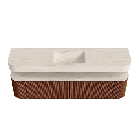 MONDIAZ THOR-DLUX 190cm meuble de salle de bains arrondi gauche + droite couleur Ruby avec 2 tiroirs et 2 portes. Vasque suspendue CLOUD Centre sans trou de robinet couleur Meli. SW1466727
