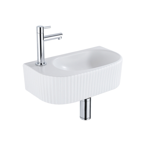 QeramiQ Fuente fonteinset – 40x21.5x12 cm – keramiek wit mat – kraangat links – chromen kraan – geribbeld SW1232876