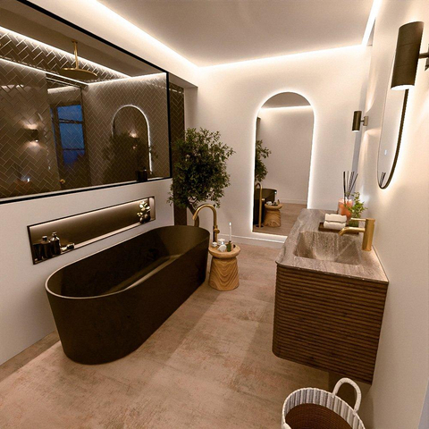 Mondiaz CIRO-DLUX Meuble de salle de bains avec lavabo - 140x45x50cm - Plan vasque solid surface Oza - 1 vasque à droite - 1 trou de robinet - 4 tiroirs - Dusk SW1533283