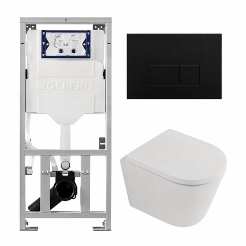 QeramiQ Dely Pack WC - 36,3x51,7cm - à fond creux - sans bride - réservoir encastré Geberit UP320 - abattant WC softclose 35 mm - plaque de commande en plastique noir mat - boutons rectangulaires - blanc mat SW1235389