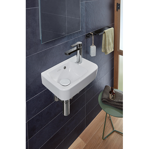 Villeroy & Boch O.novo fontein - 36x25cm - 1 kraangat rechts - met overloop CeramicPlus - White Alpine (glans wit) SW448504