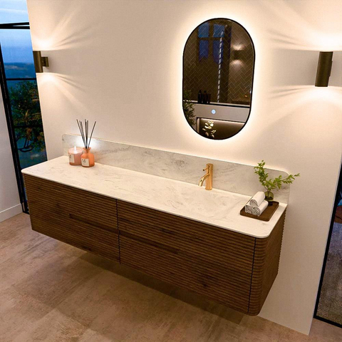 Mondiaz CIRO-DLUX Ensemble de meubles de salle de bains - 190x45x50cm - Lavabo en solid surface Opalo - 1 vasque à droite - 1 trou de robinet - 4 tiroirs - Dusk SW1532924