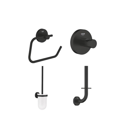 Grohe Essentials Toiletaccessoires - toiletrolhouder - zonder klep - toiletborstel - handdoekhaak - reserverolhouder - matte black (mat zwart) SW1204283