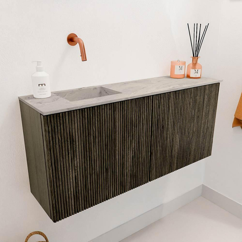 Mondiaz JOYA-DLUX 90cm meuble de salle de bains - couleur Shadow - Vasque FAYE position Gauche Sans trou de robinet couleur Glace SW1422798