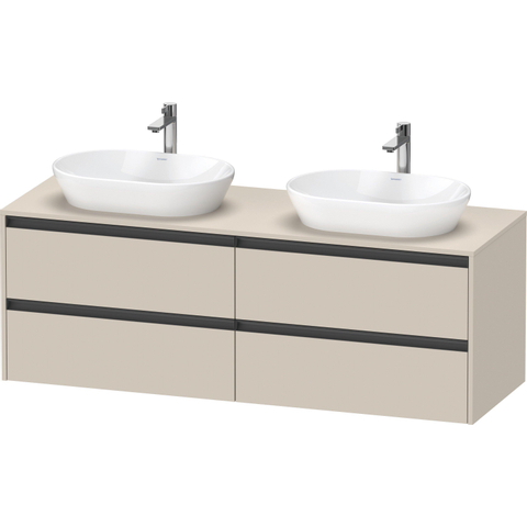 Duravit Ketho.2 Wastafelonderbouwkast - inclusief consoleplaat - met 4 laden - voor dubbele waskommen - 160x55x56.8cm - met handgrepen antraciet - taupe supermat SW772064