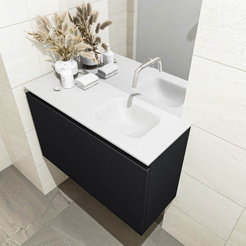 MONDIAZ OLAN Toiletmeubel 80x30x40cm met 0 kraangaten 1 lades urban mat Wastafel Lex rechts Solid Surface Wit SW473239