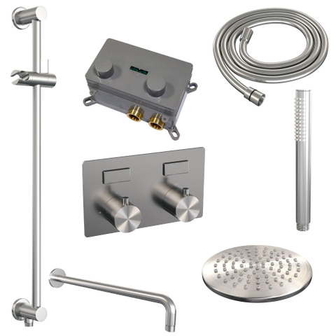 BRAUER Brushed Edition Douche de tête thermostatique encastrée - boutons-poussoirs - SET 63 - douche de tête 20 cm - bras mural courbé - douchette barre - flexible de douche - barre de douche intégrée - inox brossé PVD SW925487