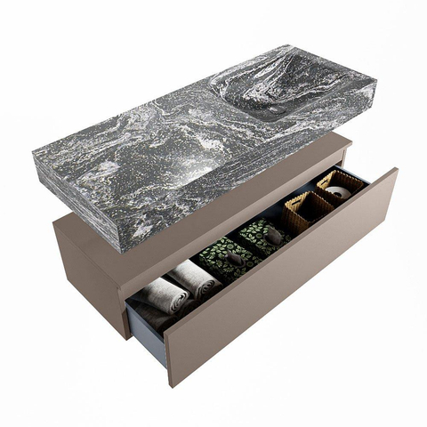 MONDIAZ ALAN - DLUX Badkamermeubelset - 120cm - onderkast - Smoke - 1 lade - vrijhangende wastafel - wasbak rechts - 1 kraangat - Lava SW808226