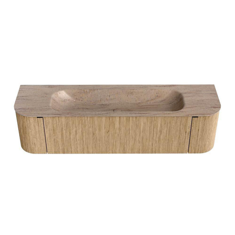 MONDIAZ KURVE-DLUX Meuble de salle de bains 170cm arrondi Gauche + Droite couleur Chêne avec 1 tiroir et 2 portes. Lavabo BIG LARGE Central 1 trou de robinet Saba. SW1433091
