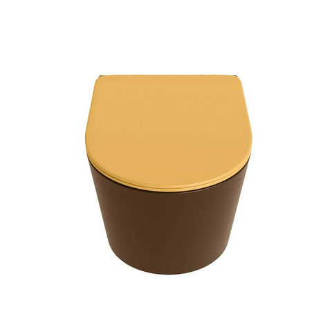 Mondiaz LAVIE hangtoilet – spoelrandloos – 36 x 53 cm – met softclose zitting – Rust (bruin), zitting Ocher (geel) SW1208678