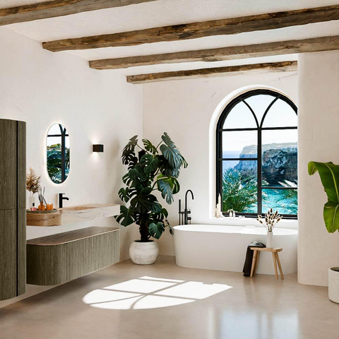 MONDIAZ THOR-DLUX 150cm meuble de salle de bains arrondi gauche + droite couleur Shadow avec 1 tiroir et 2 portes. Vasque suspendue CLOUD Milieu 1 trou de robinet couleur Arena. SW1464759