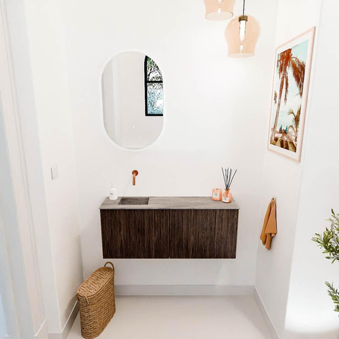 Mondiaz JOYA-DLUX 100cm toiletmeubel - kleur Walnut - Wastafel FAYE positie Links Zonder kraangat kleur Oza. SW1424569
