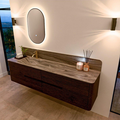 Mondiaz CIRO-DLUX Badkamermeubelset - 190x45x50cm - Solid surface wastafel Sombra - 1 wasbak Links - 1 kraangat - 4 lades - Walnut SW1530794