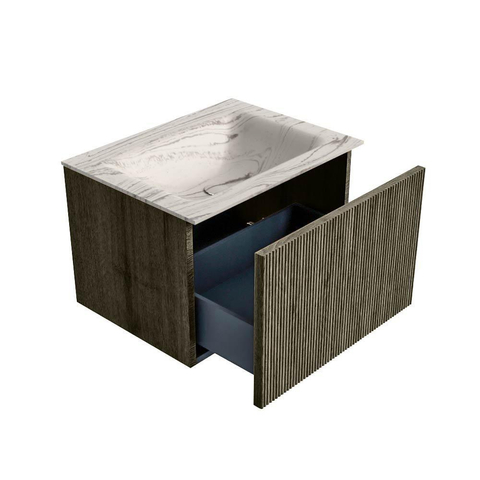 MONDIAZ KURVE-DLUX 60cm badmeubel kleur Shadow met 1 lade en 0 deuren. Wastafel CLOUD Midden 1 kraangat Nata. SW1432267