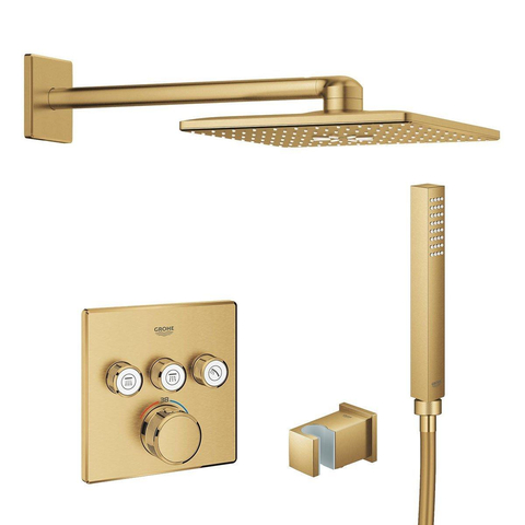 GROHE Smartcontrol Regendoucheset Inbouw - inbouwboxen - antraciet knoppen - hoofddouche vierkant - staafhanddouche - geborsteld cool sunrise SW1592207
