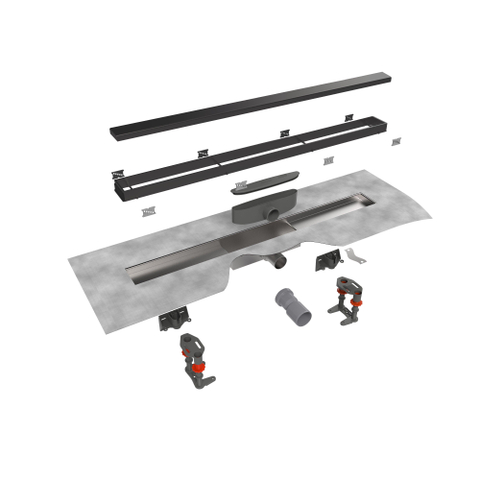 Easy Drain Compact 30 TAF Modulo caniveau de douche inox avec grille Zero+, garde d'eau 30mm 90cm profondeur d'encastrement 70mm avec sortie latérale noir SW102751
