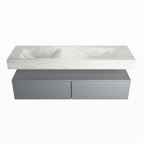Mondiaz ALAN-DLUX Ensemble de meuble - 150cm - meuble Plata mat - 2 tiroirs - Lavabo Cloud Opalo suspendu - vasque Gauche et droite - 0 trous de robinet SW807015
