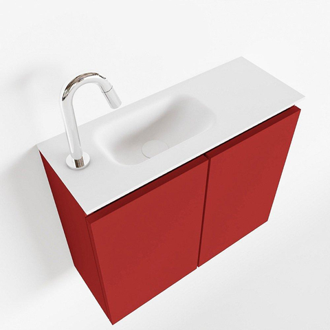 MONDIAZ TURE Toiletmeubel 60x23x50cm met 1 kraangaten 2 deuren fire mat Wastafel Eden links Solid Surface Wit SW475009