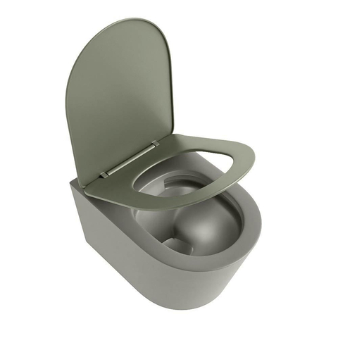 Mondiaz LAVIE hangtoilet – spoelrandloos – 36 x 53 cm – met softclose zitting – Smoke (lichtbruin), zitting Army (groen) SW1208579