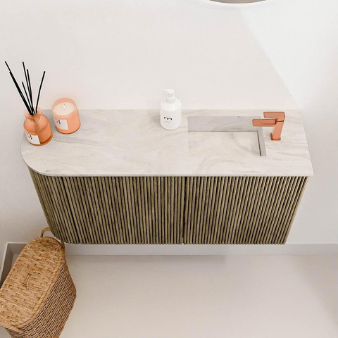 Mondiaz JOYA-DLUX 81.6cm toiletmeubel - ronding links kleur Dusk - Wastafel FAYE positie Rechts 1 kraangat kleur Ostra. SW1423406