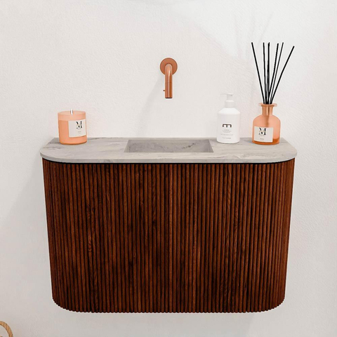Mondiaz JOYA-DLUX 63.2cm toiletmeubel - ronding links en rechts kleur Ruby - Wastafel FAYE positie Midden Zonder kraangat kleur Glace. SW1423600