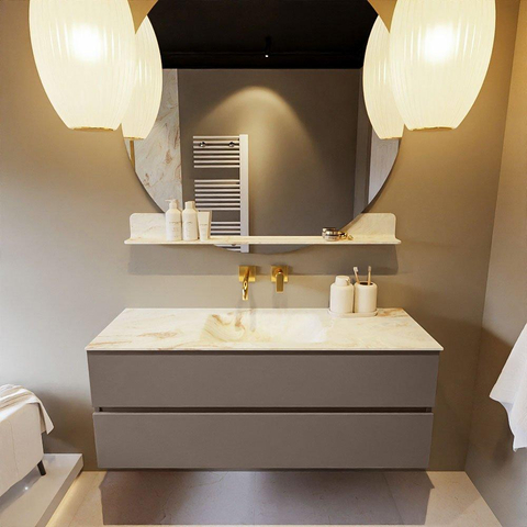 MONDIAZ VICA-DLUX Ensemble meuble de salle de bains - 130cm - meuble bas smoke - 2 tiroirs - lavabo encastré cloud au milieu - sans trous de robinet - version hauteur 60cm - frape SW1088950