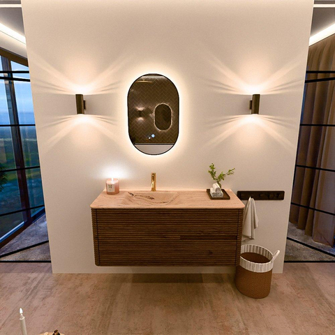 Mondiaz CIRO-DLUX Meuble de salle de bains - 120x45x50cm - Plan vasque Solid surface Arena - 1 vasque à gauche - 1 trou de robinet - 2 tiroirs - Dusk SW1533093