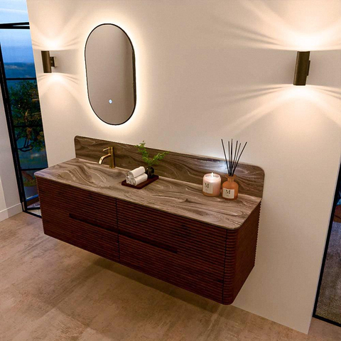 Mondiaz CIRO-DLUX Meuble de salle de bains - 160x45x50cm - Plan vasque solid surface Sombra - 1 vasque à gauche - 1 trou de robinet - 4 tiroirs - Ruby SW1531967