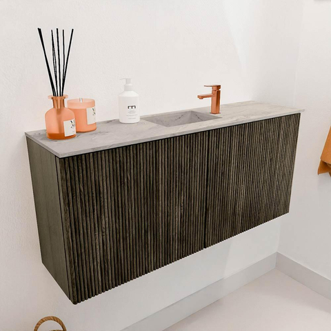 Mondiaz JOYA-DLUX 90cm meuble de salle de bains - couleur Shadow - Vasque FAYE position Milieu 1 trou de robinet couleur Glace. SW1422750