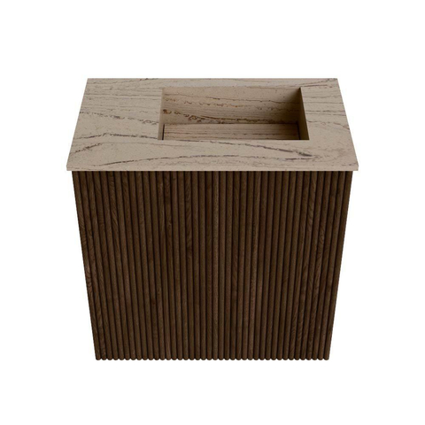 Mondiaz JOYA-DLUX 40cm toiletmeubel - kleur Walnut - Wastafel FAYE positie Rechts Zonder kraangat kleur Arena. SW1424302