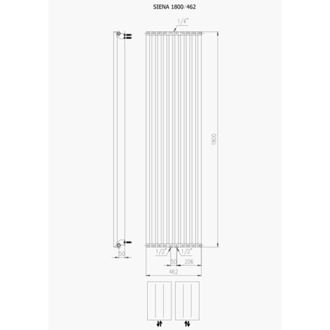 Plieger Siena radiateur décoratif vertical simple 1800x462mm 1094W noir 7253207