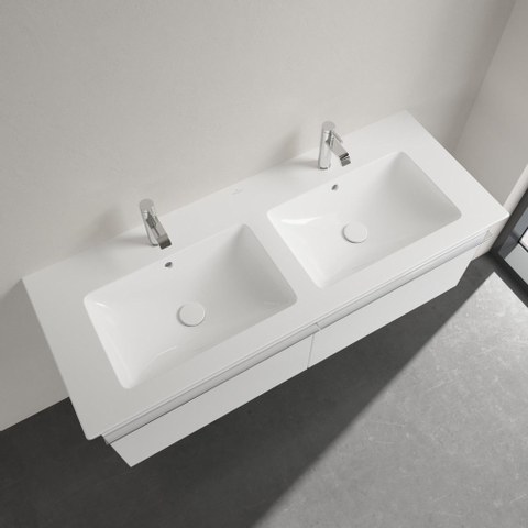 Villeroy & Boch venticello wastafel - 130x50cm - 2 kraangaten overloop - White Alpine (glans wit) 1025100