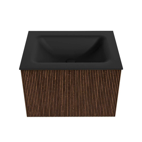 MONDIAZ KURVE 60cm badmeubel kleur Walnut met 1 lade. Wastafel CLOUD midden 1 kraangat Urban. SW1138446