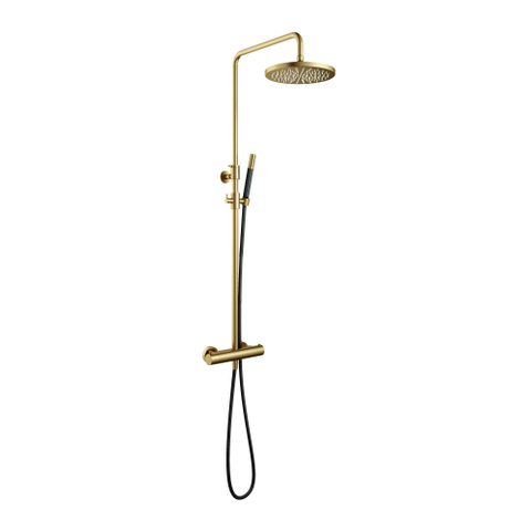 Hotbath Cobber Thermostatische regendoucheset - met 30cm ronde hoofddouche staafhanddouche - PVD - messing geborsteld (goud) SW440531