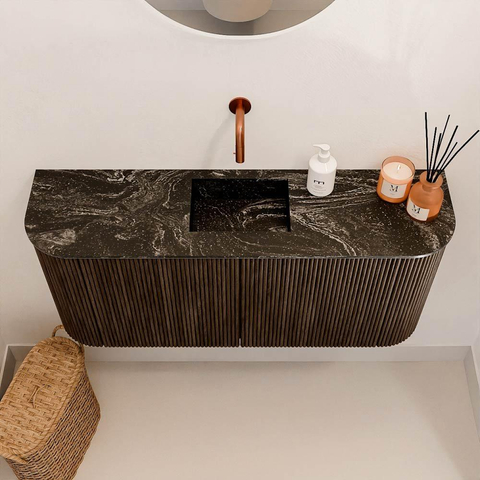 Mondiaz JOYA-DLUX 93.2cm toiletmeubel - ronding links en rechts kleur Walnut - Wastafel FAYE positie Midden Zonder kraangat kleur Lava. SW1422487